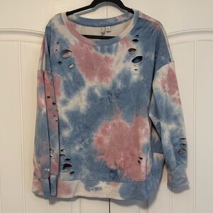 Distressed Multicolored Long Sleeve Top
